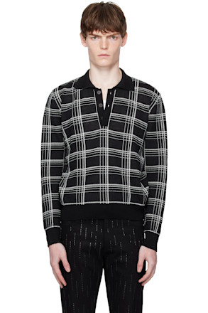 Black & White Check Jacquard Polo