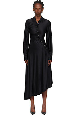 Black Draped Jersey Midi Dress