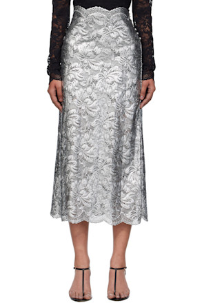 Silver Lace Midi Skirt