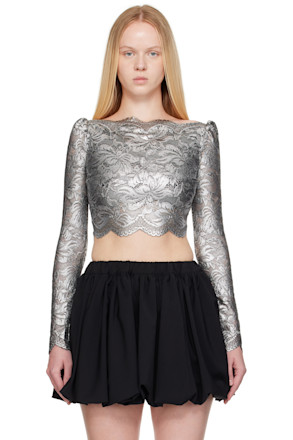 Silver Cropped Lace Top