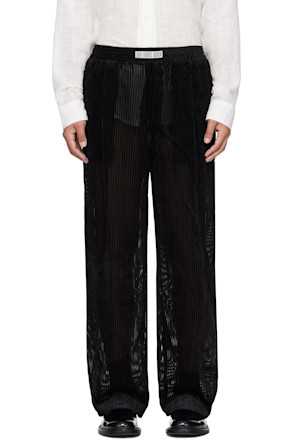 Black Devored Stripes Large Pleats Trousers