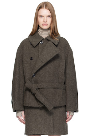 Khaki Short Asymmetrical Bathrobe Coat