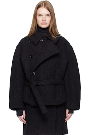 Black Short Asymmetrical Bathrobe Coat