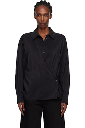 Black Straight Collar Twisted Shirt