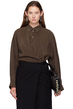 Brown Straight Collar Twisted Shirt