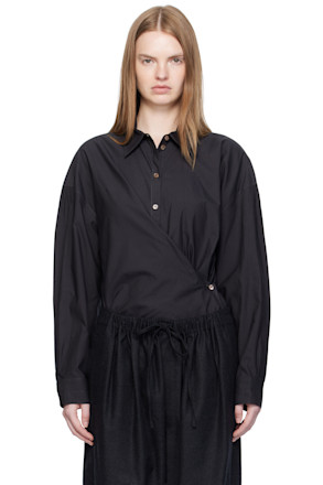 Black Straight Collar Twisted Shirt