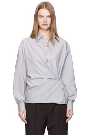 Blue Straight Collar Twisted Shirt