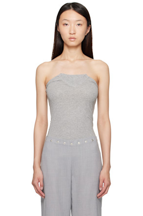 Gray Folded V Neck Bandeau Top