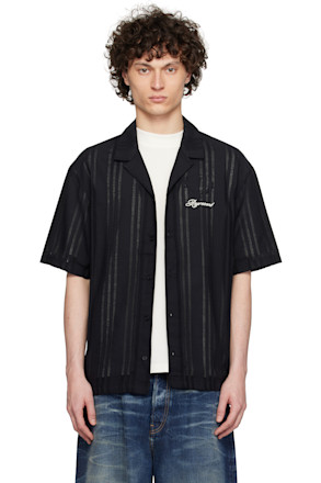 Black Embroidered Bowling Shirt