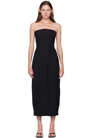 Black Upside-Down Tailored Pantadress Maxi Dress