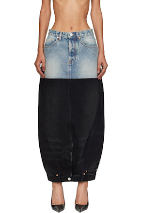 Blue & Black Double Denim Maxi Skirt