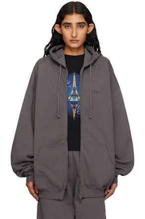 Gray Boxing Logo Oversized Zip-Up Hoodie