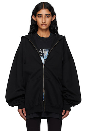 Black Logo Oversized Zip-Up Hoodie