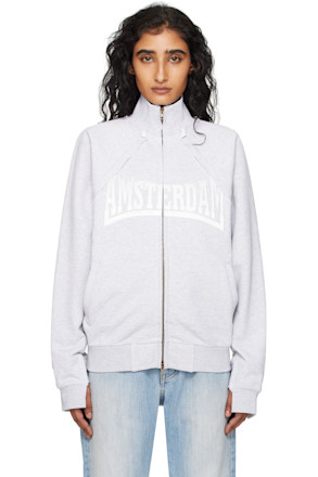 Gray Patched Zip-Up Jacket