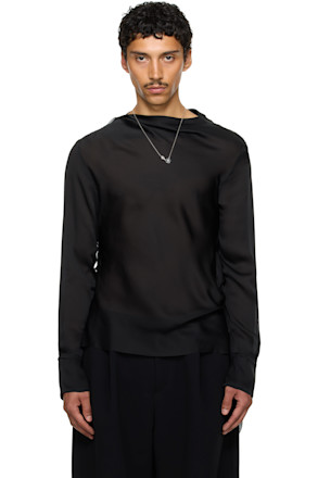 SSENSE Exclusive Black Draped Neck Long Sleeve Shirt