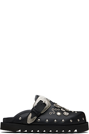 Black Eyelet Metal Sabot Loafers