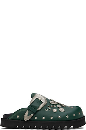 SSENSE Exclusive Green Eyelet Metal Sabot Loafers