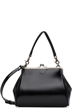 Black Semi-Matte Leather Metal Clasp Bag