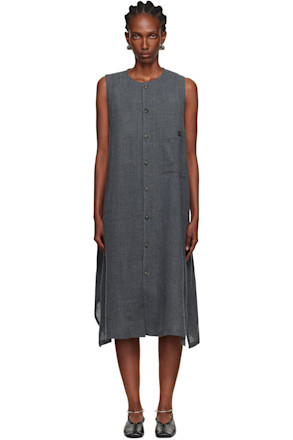 Gray S-Long Pocket Midi Dress
