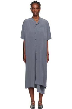 Blue N-Half Sleeve Box Shirt Midi Dress