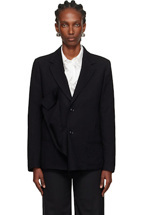 Black O-Left Front Drape Blazer