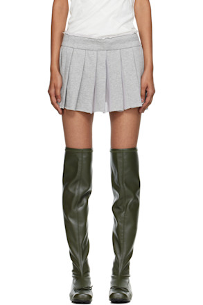 Gray Pleats Layered Jersey Miniskirt