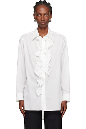 White Cotton Lawn Untrimmed Frill Shirt