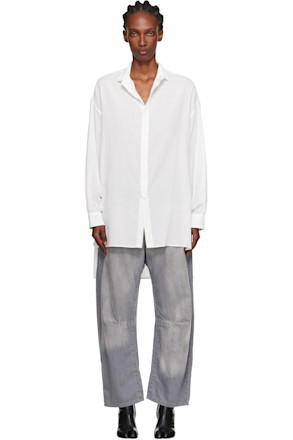 White O-Design Collar Big Shirt