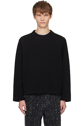 Black Embroidered Linestitch Smock T-shirt