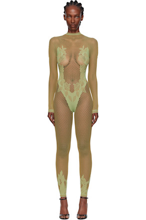 Green Leaves Fishnet Capri Jumpsuit