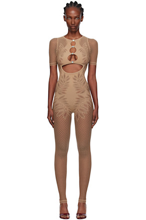 Beige Dinero Leaves Cut Out Playsuit Jumpsuit