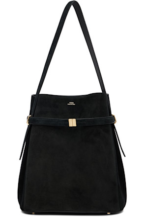 Black Belted Suede Bucket Bag