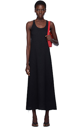 Black Scoop-Neck Sablé Midi Dress