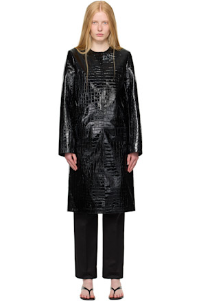 Black Croco-Embossed Leather Coat