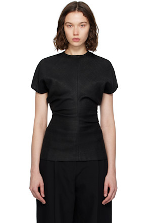 Black Slouch Waist Basketweave Top