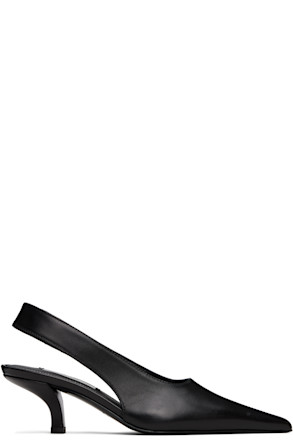 Black Classic Leather Slingback Heels