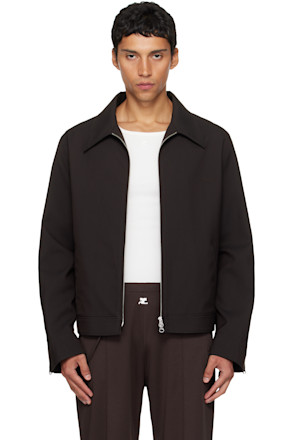 Brown Embroidered Zipped Twill Jacket