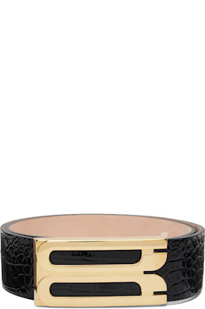 Black Jumbo Frame Croc Embossed Belt