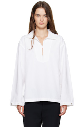 White Tab Detail Denim Blouse