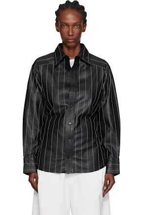 Black Tab Detail Leather Shirt