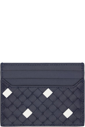 Navy & White Intrecciato Piccolo Card Holder
