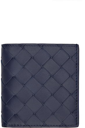 Navy Intrecciato Slim Bi-Fold Wallet
