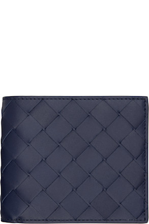 Navy Intrecciato Bi-Fold Wallet