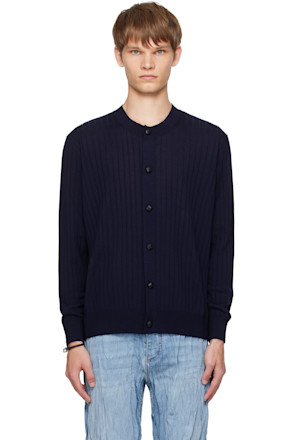 Navy Wool Rib Cardigan