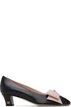 Black & Pink Bow Leather Heels