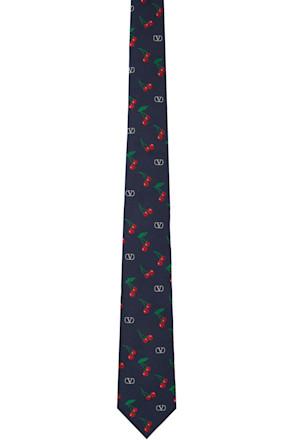 Navy Silk Jacquard Cherryfic Tie