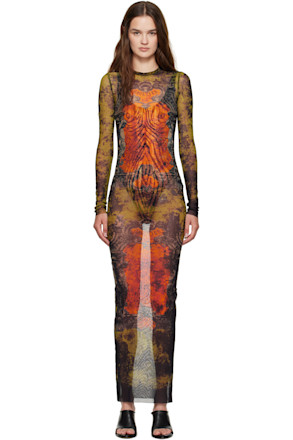 Khaki & Orange 'The Long Médaillon' Maxi Dress