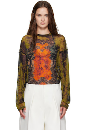 Khaki & Orange 'The Oversized Médaillon' Top