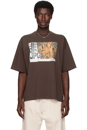 Brown Printed Wood Oversized T-shirt