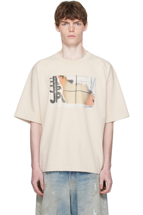 Beige Oversized Printed Fire T-shirt